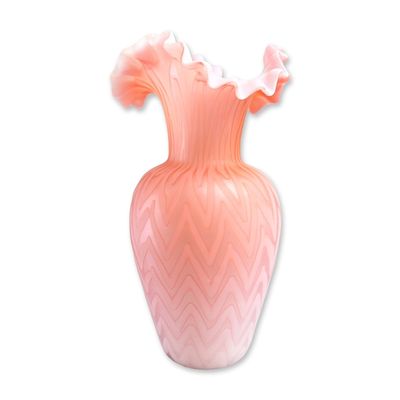 Sale Photo Thumbnail #22: Victorian Peach Herringbone Mother of Pearl Satin Glass Vase