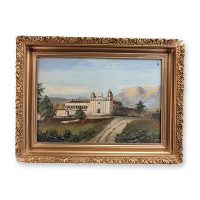 Sale Photo Thumbnail #126: John Sikes (American 1859-1934) Oil on Panel, Old Mission Santa Barbara, Signed