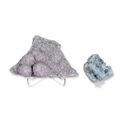 Sale Photo Thumbnail #671: 2pc Amethyst Druzy Quartz and Celestite Crystal Natural Mineral Specimen Selection