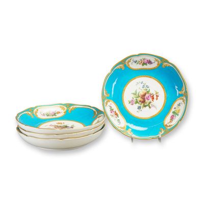 Sale Photo Thumbnail #608: 4pc French Sevres-Style Bleu Celeste Porcelain Deep Plates