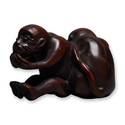 Sale Photo Thumbnail #246: Wood Netsuke, Two Monkeys with Inlaid Eyes