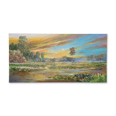 Sale Photo Thumbnail #105: Robert Butler (American, 1943-2014) Florida Highwaymen Large Panoramic Oil on Canvas, Signed