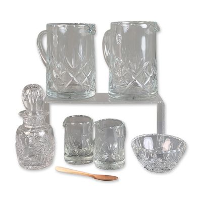 Sale Photo Thumbnail #716: 7pc Cut Glass and Crystal Tablewares, Pitchers, Bowl, Creamers, Spoon, Decanter