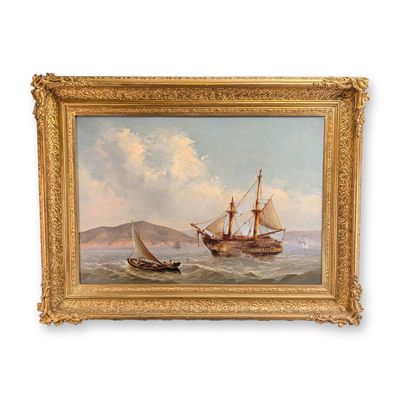 Sale Photo Thumbnail #124: Gideon Jacques Denny (American, 1833-1886) Oil on Canvas, Marine Scene