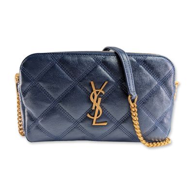 Sale Photo Thumbnail #444: Yves Saint Laurent Paris Becky Quilted Metallic Leather Crossbody Bag w/ COA