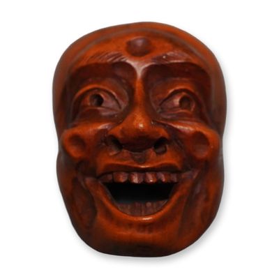 Sale Photo Thumbnail #242: Boxwood Netsuke, Noh Mask Open Eyes, Nostrils, Mouth