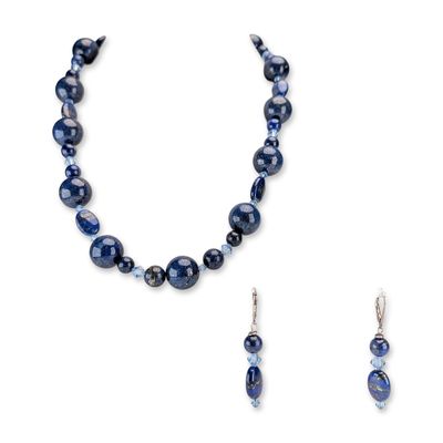 Sale Photo Thumbnail #656: 2pc Blue Bead and Sterling Silver Jewelry Suite