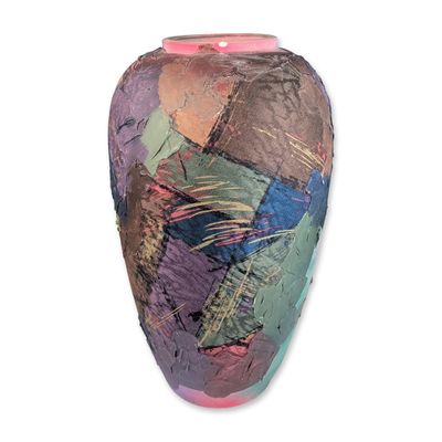 Sale Photo Thumbnail #133: Large Ovoid Mixed Media Abstract Studio Pottery Vase