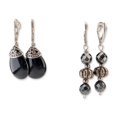 Sale Photo Thumbnail #420: Two Pairs of Sterling Silver and Gemstone Drop Earrings