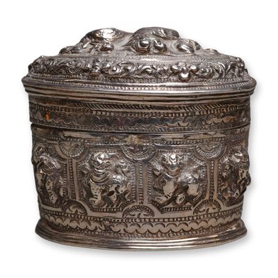 Sale Photo Thumbnail #547: Burmese Sterling Silver Box with High Relief Lions