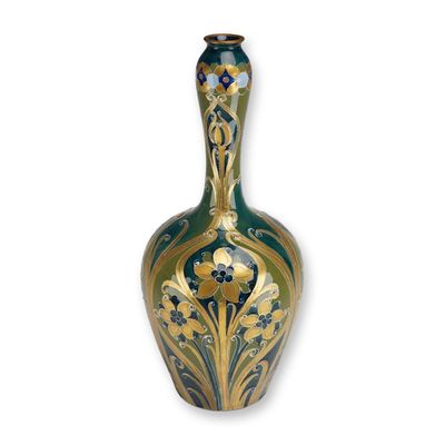 Sale Photo Thumbnail #132: James Macintyre by William Moorcroft Green and Gold Florian Ware Vase