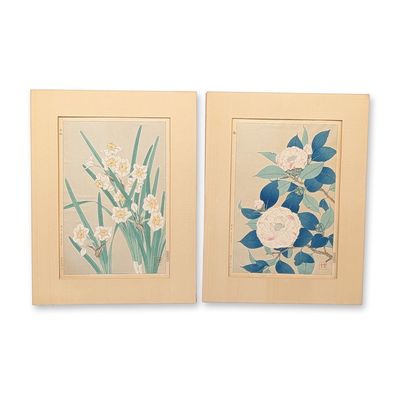Sale Photo Thumbnail #272: 2pc Shodo Karawasaki (Japanese 1889-1973) Woodcuts on Paper, Flowers, Signed