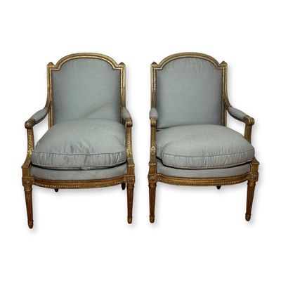 Sale Photo Thumbnail #96: Pair of French Louis XVI Armchairs, 18th Century, Stamped J.B. Boulard