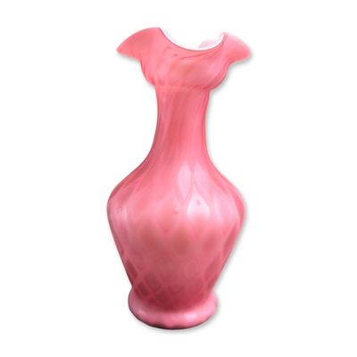 Sale Photo Thumbnail #252: Victorian Shaded Pink Diamond Quilted Satin Glass Vase