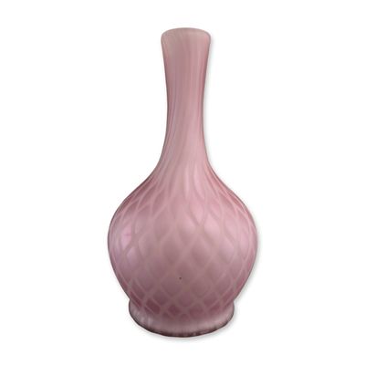 Sale Photo Thumbnail #251: Victorian Pink Diamond Quilted Mother of Pearl Satin Glass Vase
