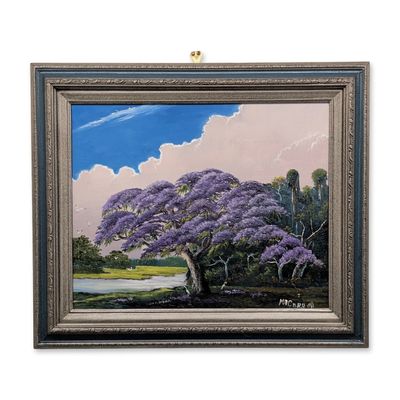 Sale Photo Thumbnail #104: Mary Ann Carroll (American, 1940-2019) Florida Highwaymen Oil on Masonite, Signed