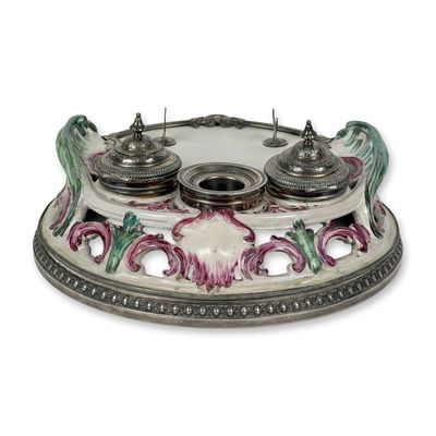 Sale Photo Thumbnail #304: Fine French Rococo Revival Porcelain and Silver-Mounted Inkstand (Ecritoire), Mid-to-Late 19th