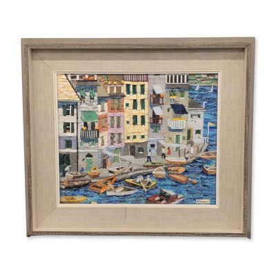 Sale Photo Thumbnail #591: Mediterranean Coastal Harbor Mosaic Signed B. Benjamin