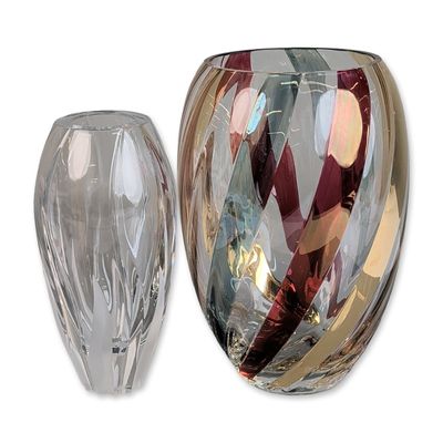 Sale Photo Thumbnail #489: Two Art Glass Vases Including Multi-Colored Ribbon and Ribbed Bud Vase
