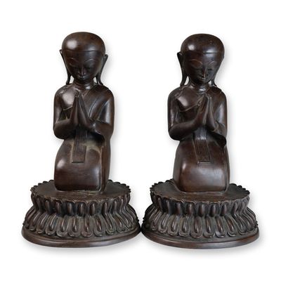 Sale Photo Thumbnail #525: Pair of Bronze Buddhist Monks Thailand