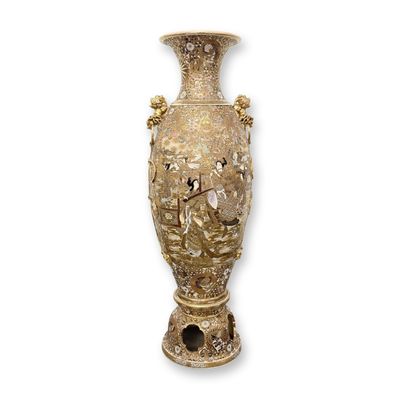 Sale Photo Thumbnail #593: Satsuma Palace Vase with Foo Dog Handles and Base