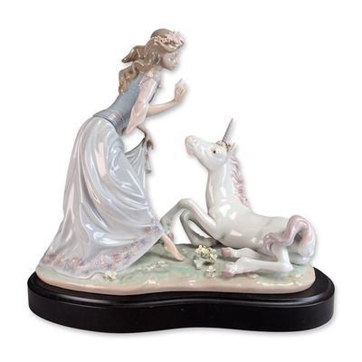 Sale Photo Thumbnail #478: Lladro Limited Edition Princess and Unicorn Porcelain Sculpture w/ Base and COA