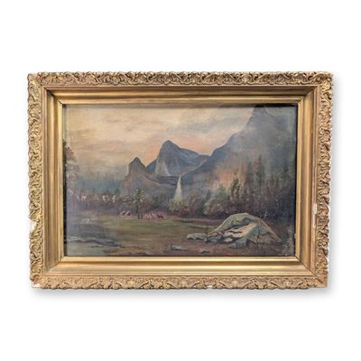 Sale Photo Thumbnail #571: Emma De Bey (American 19th-20th century), Oil on Board, Yosemite Valley Landscape, Signed