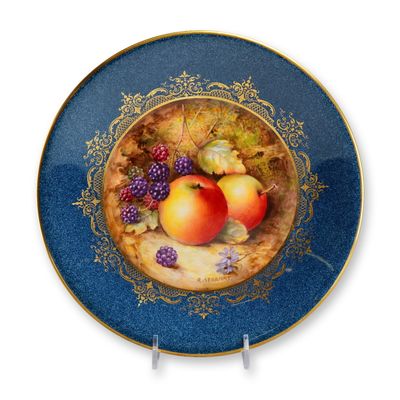 Sale Photo Thumbnail #618: English Royal Worcester Hand-Painted Porcelain Cabinet Plate with Fruit Design, Signed