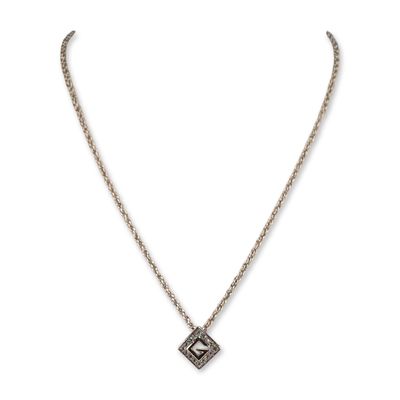 Sale Photo Thumbnail #163: Givenchy Silvertone Rhinestone Logo Pendant Necklace