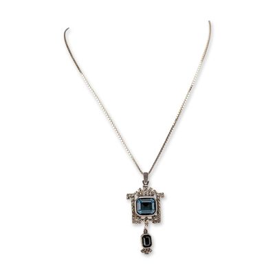 Sale Photo Thumbnail #655: Art Deco Style 850 Silver Necklace & Blue Stone Marcasite Pendant Set