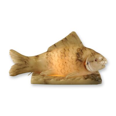 Sale Photo Thumbnail #562: Art Deco Carved Alabaster Figural Lamp in the Form of a Fish, Early 20th Century