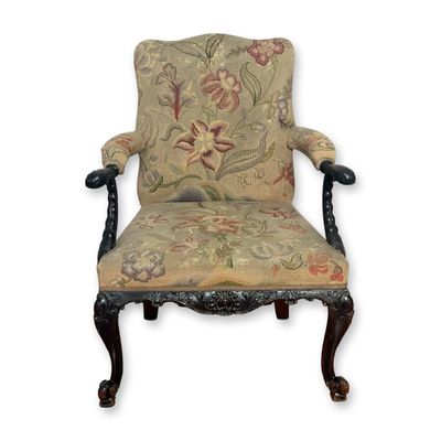 Sale Photo Thumbnail #101: English 19th Century Chippendale-Style Armchair with Floral Upholstery