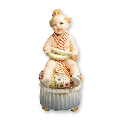 Sale Photo Thumbnail #320: Italian Porcelain Covered Box Depicting a Child, Signed, Early 20th Century