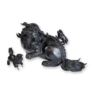 Sale Photo Thumbnail #31: 4pc Japanese Bronze Shinshi Dog Censor