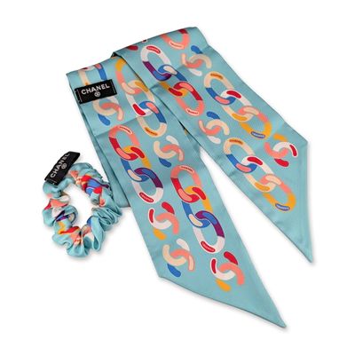 Sale Photo Thumbnail #452: Chanel Silk Scarf and Scrunchie Set