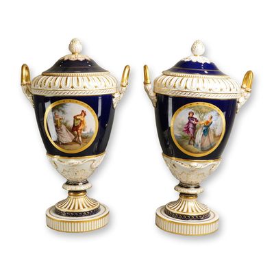 Sale Photo Thumbnail #454: Pair of KPM Berlin Porcelain Campana Vases and Covers, Late 19th Century