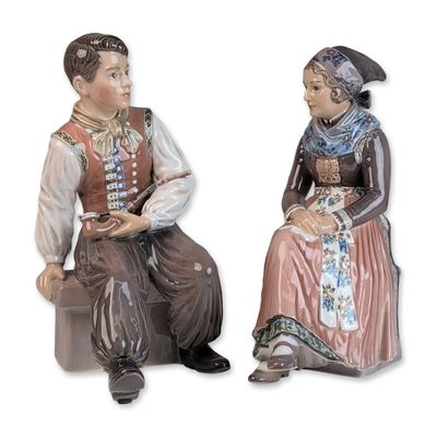 Sale Photo Thumbnail #712: 2pc Dahl-Jensen Copenhagen Danish Porcelain Figurines