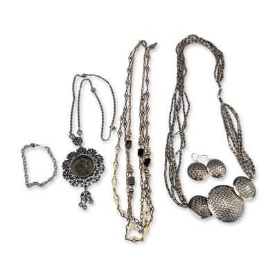 Sale Photo Thumbnail #204: 5pc Collection of Neoclassical Style Silver and Gold-Tone Jewelry