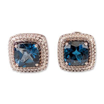Sale Photo Thumbnail #645: Pair of London Blue Topaz 14K Gold and Sterling Silver Earrings