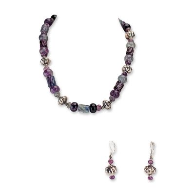 Sale Photo Thumbnail #194: 2pc 860 Silver Multi-Color Stone Bead Necklace and Earring Set