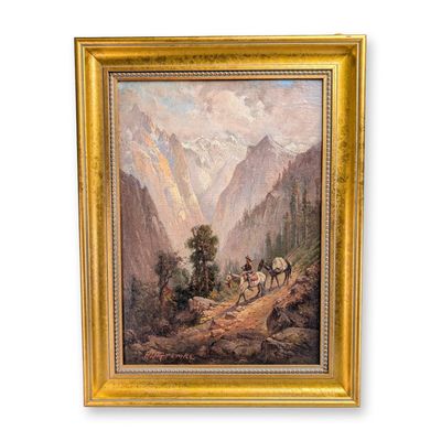 Sale Photo Thumbnail #125: Henry Dietrich Gremke (American, 1860-1939) Oil on Canvas, Mountain Landscape with Packer, Signed