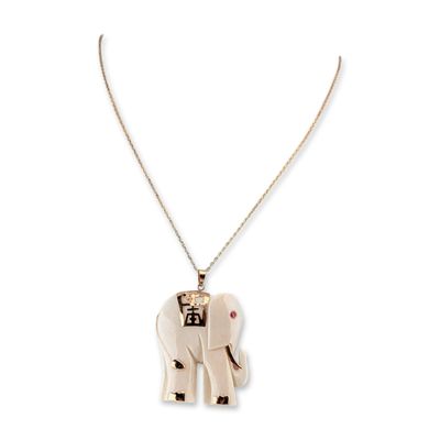 Sale Photo Thumbnail #395: 14K Yellow Gold Carved Elephant Pendant on a Sterling Silver Chain Necklace