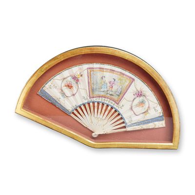 Sale Photo Thumbnail #79: Antique Hand-painted Folding Hand Fan in Shadowbox
