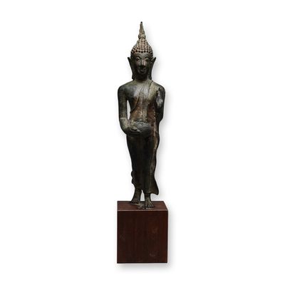 Sale Photo Thumbnail #524: Thai Bronze Walking Buddha Sculpture
