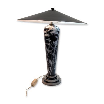 Sale Photo Thumbnail #561: Mid-Century Modern Marbled Glass Table Lamp and Metal UFO Shade