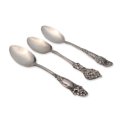 Sale Photo Thumbnail #717: 3pc Sterling Silver Floral Pattern Spoons