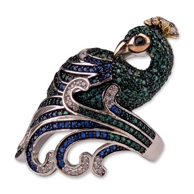 Sale Photo Thumbnail #178: Sterling Silver Multi-Stone Peacock Cocktail Ring