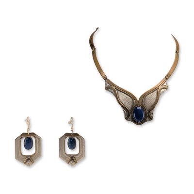 Sale Photo Thumbnail #429: 2pc Lapis Lazuli Mixed Metal Jewelry Set