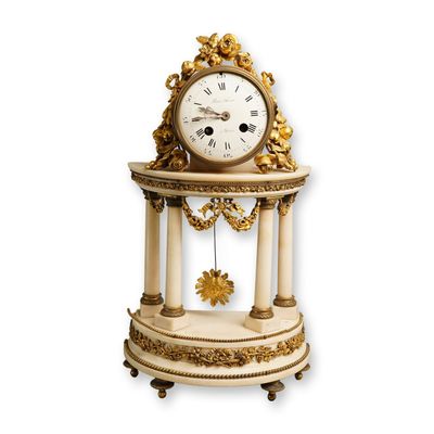 Sale Photo Thumbnail #316: French Louis XVI Style Ormolu-Mounted White Marble Portico Clock, Signed Louis Faure a Paris, Circa