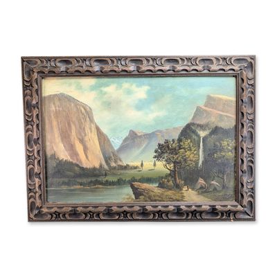 Sale Photo Thumbnail #113: Yosemite Valley Landscape with Encampment, Oil on Board, Signed